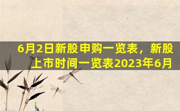 6月2日新股申购一览表，新股上市时间一览表2023年6月