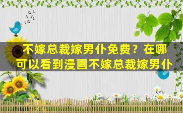 不嫁总裁嫁男仆免费？在哪可以看到漫画不嫁总裁嫁男仆