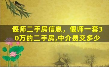 偃师二手房信息，偃师一套30万的二手房,中介费交多少