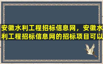 安徽水利工程招标信息网，安徽水利工程招标信息网的招标项目可以上哪里进行查看