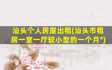 汕头个人房屋出租(汕头市租房一室一厅较小型的一个月*)插图