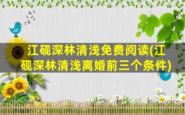 江砚深林清浅免费阅读(江砚深林清浅离婚前三个条件)