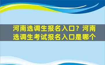 河南选调生报名入口？河南选调生考试报名入口是哪个