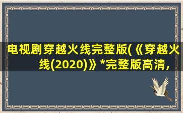 电视剧穿越火线完整版(《穿越火线(2020)》*完整版高清,求百度网盘资源)