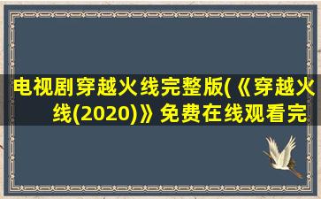 电视剧穿越火线完整版(《穿越火线(2020)》*完整版高清,求百度网盘资源)