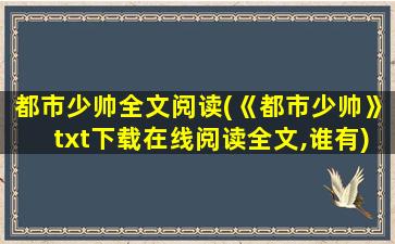 都市少帅全文阅读(《都市少帅》txt下载在线阅读全文,谁有)